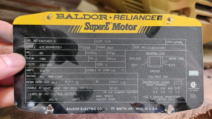 40 HP 1180 RPM Baldor EM2540T-G, Frame 364T, OPSB, 230/460 Volts - Image 2
