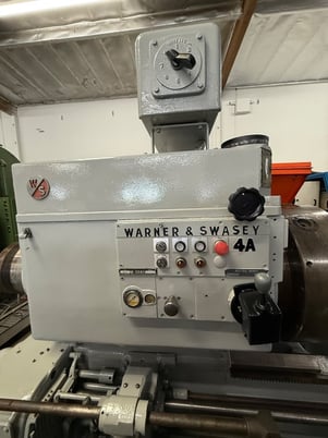 No. 4A Warner & Swasey, M3580,saddle type turret lathe, 9.5" spindle hole,chip pan & coolant - Image 4