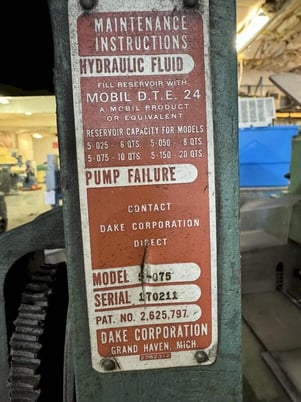 75 Ton, Dake #5-075, Ele-draulic H-frame press - Image 10