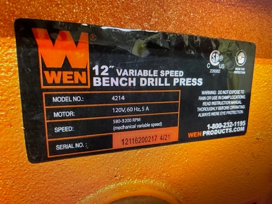 12" Wen #4214, table top drill press, 2021 - Image 2