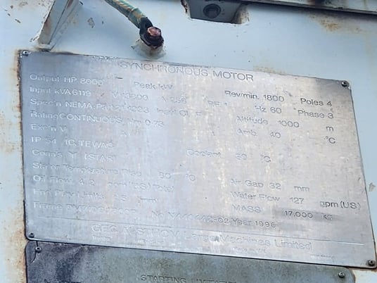 8000 HP 1800 RPM GEC Alsthom, Frame DM710G1800P, synchronous motor, 13800 Volts - Image 2