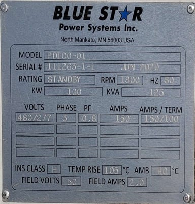 100 KW Blue Star Power #PD100-01, diesel generator set, 480 Volts, Tier 3, 2020 - Image 9
