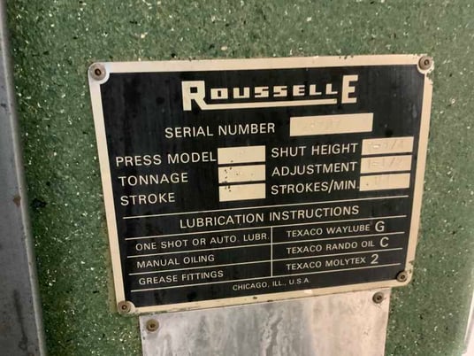 15 Ton, Rousselle #2, OBI flywheel press, 2" stroke, 7-3/4" Shut Height, 160 SPM, 1 HP, mechanical clutch - Image 4