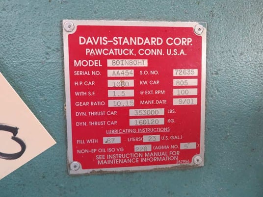 8" Davis Standard #80IN80HT, extruder - Image 1