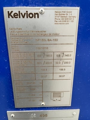 411 sq.ft., Kelvion, NF150LBA150, plate heat exchanger, 316L Stainless Steel plates, 145 psig @ 230&deg;F, 2021 - Image 3