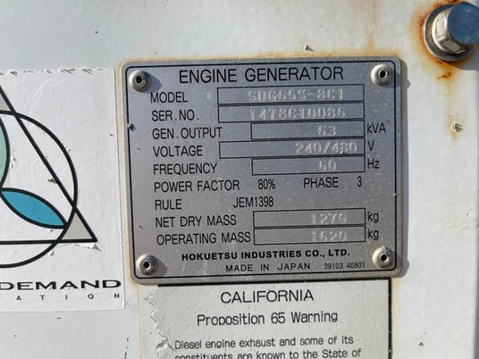 54 KW Airman PowerPro #SDG65S, trailer mounted, sound attenuated enclosure, 120/240/208/277/480 Volts, 7420 - Image 9