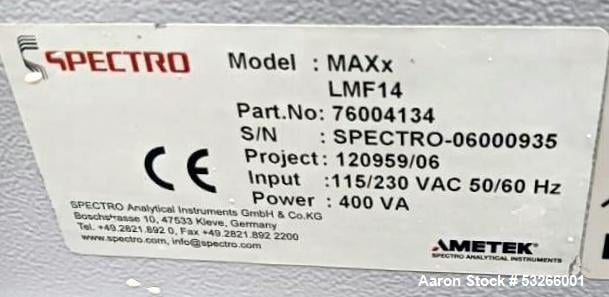 Spectro #MaXx-LMF14, Spectrometer, 160-670 nm Wavelength range, 54" L x 24" width x 30" D, 115/230 V, 2006 - Image 10