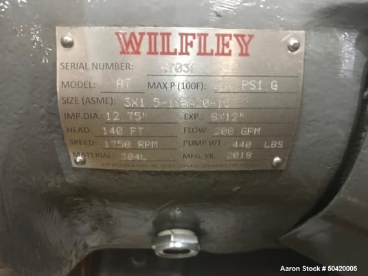 200 GPM @ 140' TDH, Wilfley #A7, Pump, Jacketed casing, Stainless Steel, 30 HP, 460 V, 2018 - Image 6