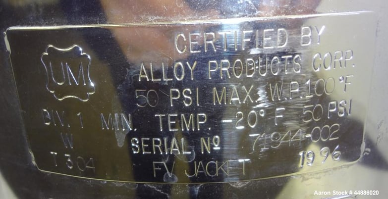 5.2 gallon Alloy Products, Stainless Steel vertical reactor, 12" diameter x 10" straight side, 50 psi @ - Image 8