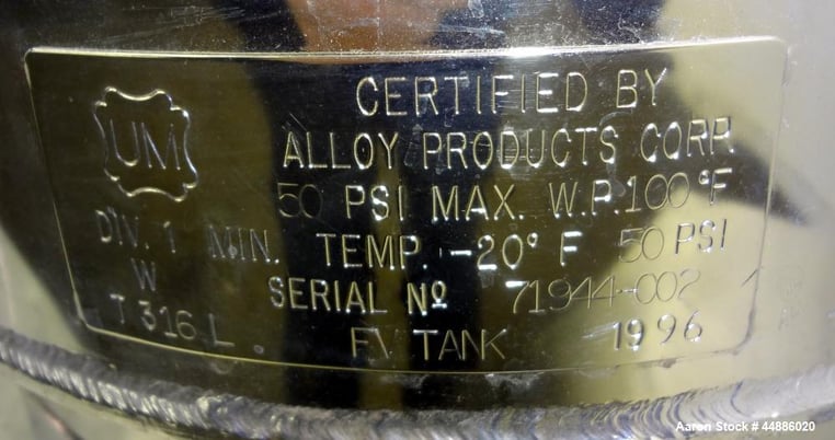 5.2 gallon Alloy Products, Stainless Steel vertical reactor, 12" diameter x 10" straight side, 50 psi @ - Image 9