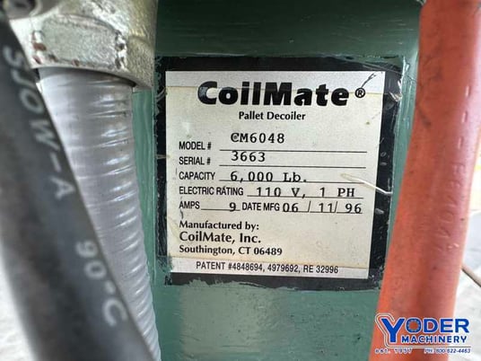 6000 lb. CoilMate #CM6048, pallet decoiler, 48" outside dimension, 48" platform, 3/4 HP, 0-23 RPM, 1996 - Image 5