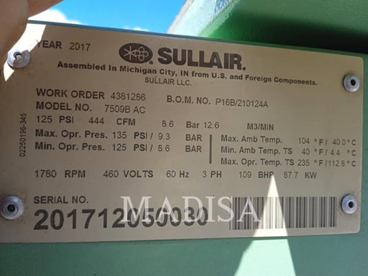Sullair #7509B, compressed air, S/N: 201712050030, 2018 - Image 6