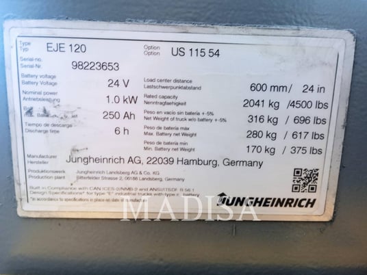 Jungheinrich EJE 120, Forklift, 6471 hours, S/N: 98223653, 2018 - Image 4