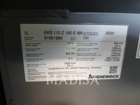 Jungheinrich EKS 110, Forklift, 1690 hours, S/N: 91651886, 2020 - Image 6
