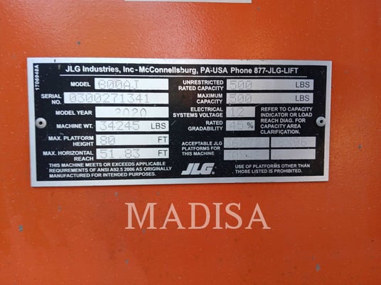 Jlg Industries, Inc. 800 AJ, Articulated Boom Lift, 4600 hours, S/N: 300271341, 2021 - Image 4