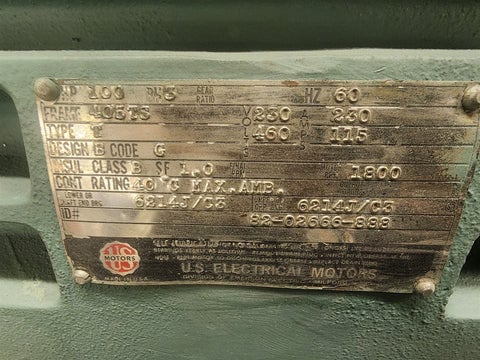 100 HP 1800 RPM U.S. Motors, Frame 405TS, 4P, 230/460 Volts - Image 2