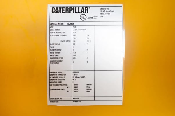 750 KW Caterpillar #C27, diesel generator, sound attenuated enclosure, 277/480 Volts, 2013 - Image 6