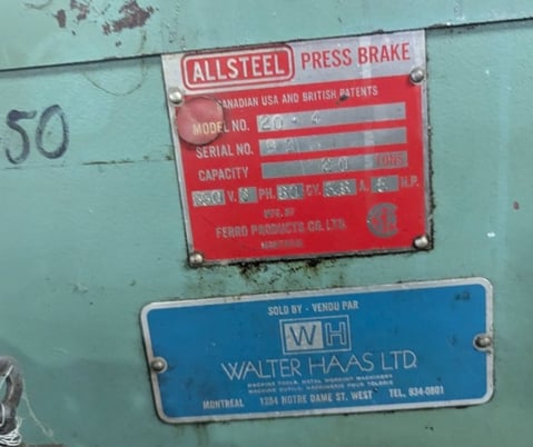 20 Ton, Allsteel #20-4, 4' overall, dual palm button operator station, from recent service, Tag #16391 - Image 3