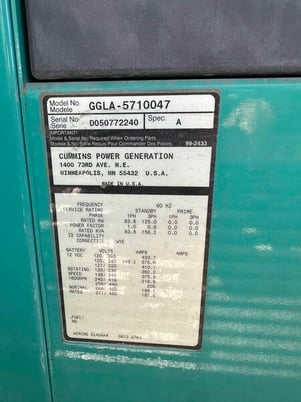 125 KW Cummins #GGLA-5710047, Natural gas generator set, 120/240 Volts, s/n #D050772240, 2005 - Image 8