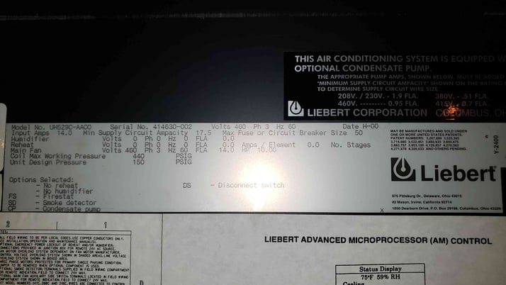 30 Ton Liebert #UH529C-AAOO, CRAC Unit, Chilled Water AC, Upflow, 150 psig, 10 HP Fan, 460 V, 2000 - Image 4