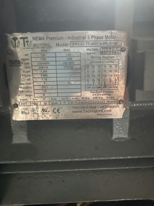 100 HP 1780 RPM Techtop, Frame 405T, TEFC, 228 A, 230/460 Volts - Image 2