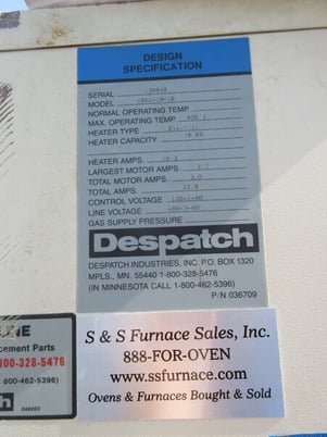 Despatch #VRD2-19-1E, Oven, 650&deg; F. max temp. - Image 9