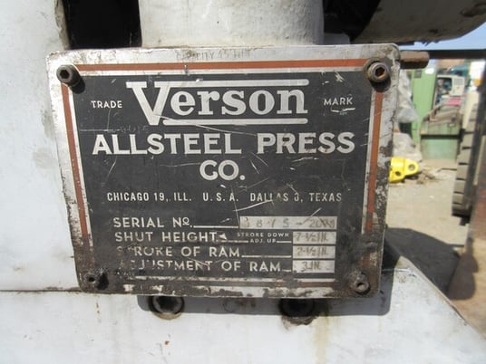Verson All Steel Press Brake, S/N 9875-2078, 7.5" Shut Height, 3" ram adjustment, 2.5" stroke - Image 4