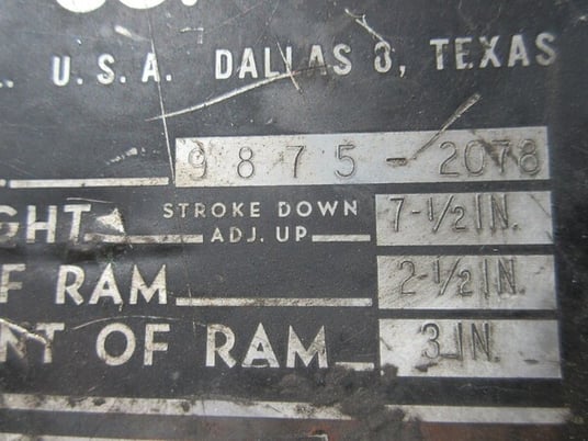 Verson All Steel Press Brake, S/N 9875-2078, 7.5" Shut Height, 3" ram adjustment, 2.5" stroke - Image 5