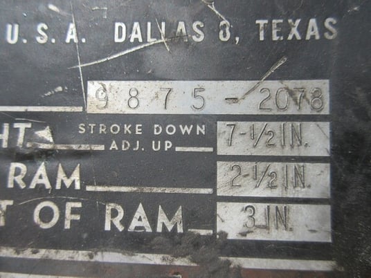 Verson All Steel Press Brake, S/N 9875-2078, 7.5" Shut Height, 3" ram adjustment, 2.5" stroke - Image 6