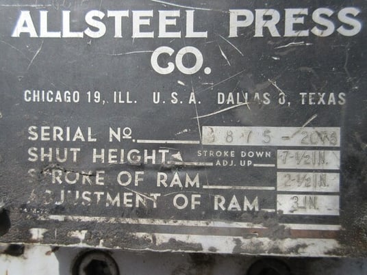 Verson All Steel Press Brake, S/N 9875-2078, 7.5" Shut Height, 3" ram adjustment, 2.5" stroke - Image 7