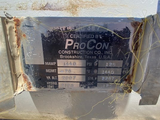 1440 psi, 36" x 120", Procon Construction Inc., surplus horizontal 2 phase separator, 125&deg;F, 2007 - Image 3