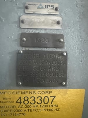 200 HP 1200 RPM Siemens, Frame 830FS, ODP, 2300 Volts - Image 2