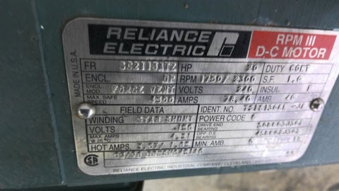 20 HP 3600 RPM Reliance, Frame SC2113ATZ, DP, 2P, 240 VA - Image 5