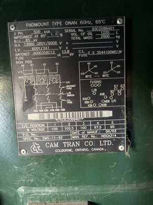500 KVA 13860GY/8000 Primary, 600Y/347 Secondary, 3 phase, Padmount Transformer - Image 1