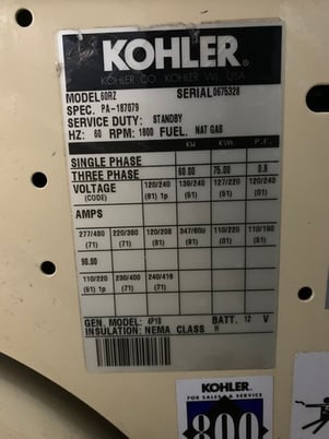 120 KW Kohler #60RZ, Natural gas generator set, 3-phase, 220 HP @ 1800 RPM, Ford LSG-875L-6005A engine, - Image 6