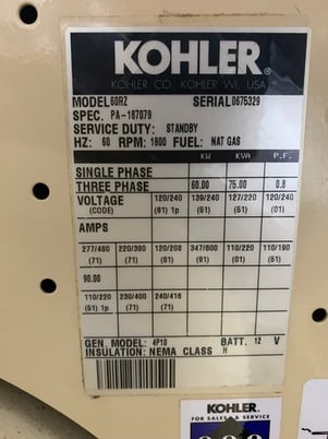120 KW Kohler #60RZ, Natural gas generator set, 3-phase, 220 HP @ 1800 RPM, Ford LSG-875L-6005A engine, - Image 8