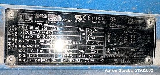 18000 cfm, Industrial Air Technology Corp. #BISW-365-79-CL2/B-360-CW, Blower, 25 HP, 1180 RPM, 208-230/480 V - Image 5
