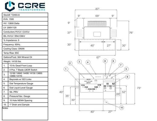 1500 KVA 13800 Delta Primary, 208Y/120 Secondary, Pad, proCORE(immediate shipment available) - Image 3