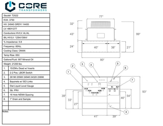 3750 KVA 24940GrdY Primary, 480Y/277 Secondary, PAD, Recon (2 available) - Image 2
