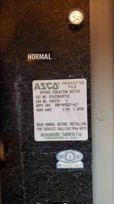 800 Amp. ASCO #962, Automatic Transfer Switch & Bypass Isolation Switch, 3 Wire, 3 phase, 60 Hz, 480 V - Image 5