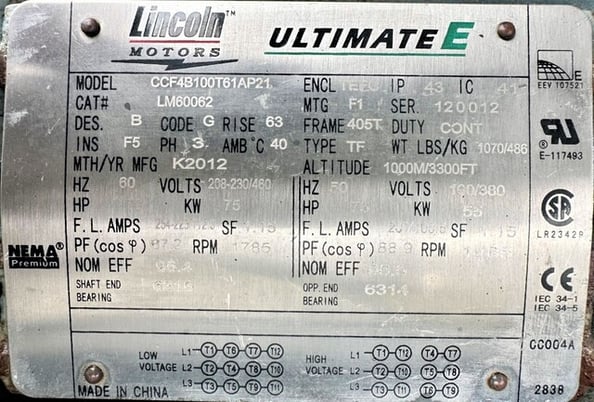 Roots #616-Ram, blower package, 6.5" ID outlet, 75 HP, 1785 RPM motor, 208-230/460 V. - Image 7