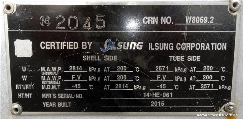2140 sq.ft., 412 psi shell, Ilsung Corp #AEU, 4 Pass U Tube Shell & Tube Heat Exchanger, 2015 - Image 9