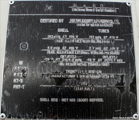 6633 sq.ft., 382 psi shell, Daekyung #AJ21S-58X288, 4 Pass Shell and Tube Heat Exchanger, 2008 - Image 9