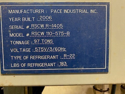 97 Ton, Pace #RSCW 110-575-B, water chiller, 2006 - Image 3