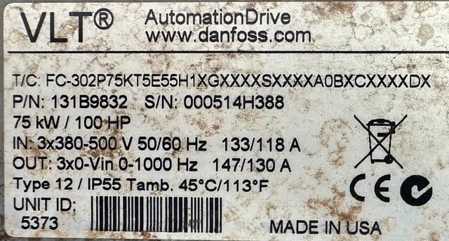 6180 cfm @ 68.2 S.P., Reitz/Phelps, radial fan, 14" dia. inlet, 11" dia. outlet, 150 HP VFD, 3565 RPM, 460 - Image 9