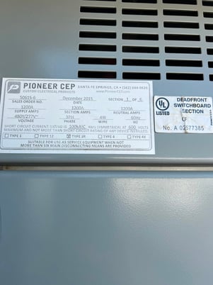 1200 Amps, Siemens #Pioneer Switchgear Main Switch GFI, 277/480 Volts, 3 phase, 4 wire, Nema 3R - Image 3