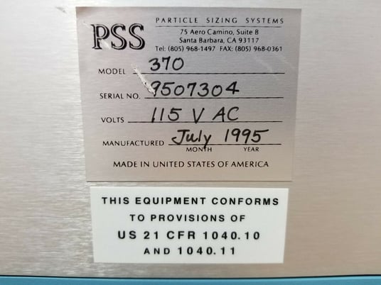 Particle Sizer Sizing System, Nicomp Submicron #370, 115 V.AC - Image 5