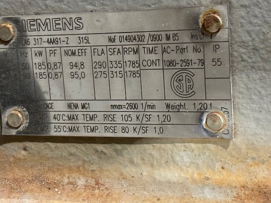 250 HP 1785 RPM Siemens 1LA63174AA91-Z, 460 Volts, Atlas Copco 1080-2591-79, ZR200 - Image 2