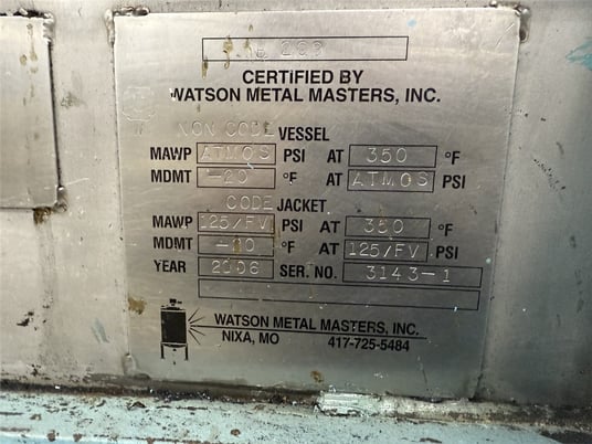 30 cu.ft. Marion #3020, paddle blender, Stainless Steel vessel, 125 psi @ 350&deg;F jacketed, 25.13:1 gearbox - Image 3