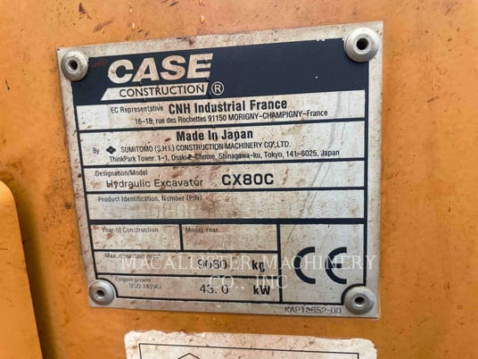 Case CX80C, Crawler Excavator, 4991 hours, S/N: NGE6B1533, 2016 - Image 6